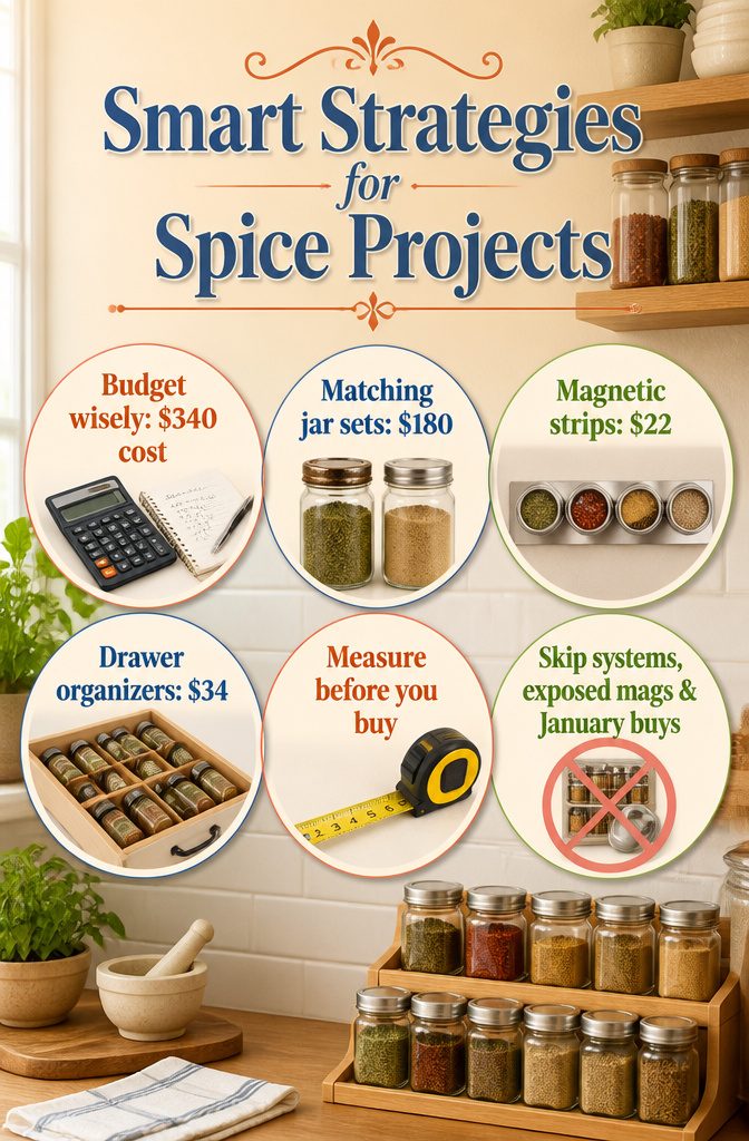 A collection of spice organization tools and accessories.