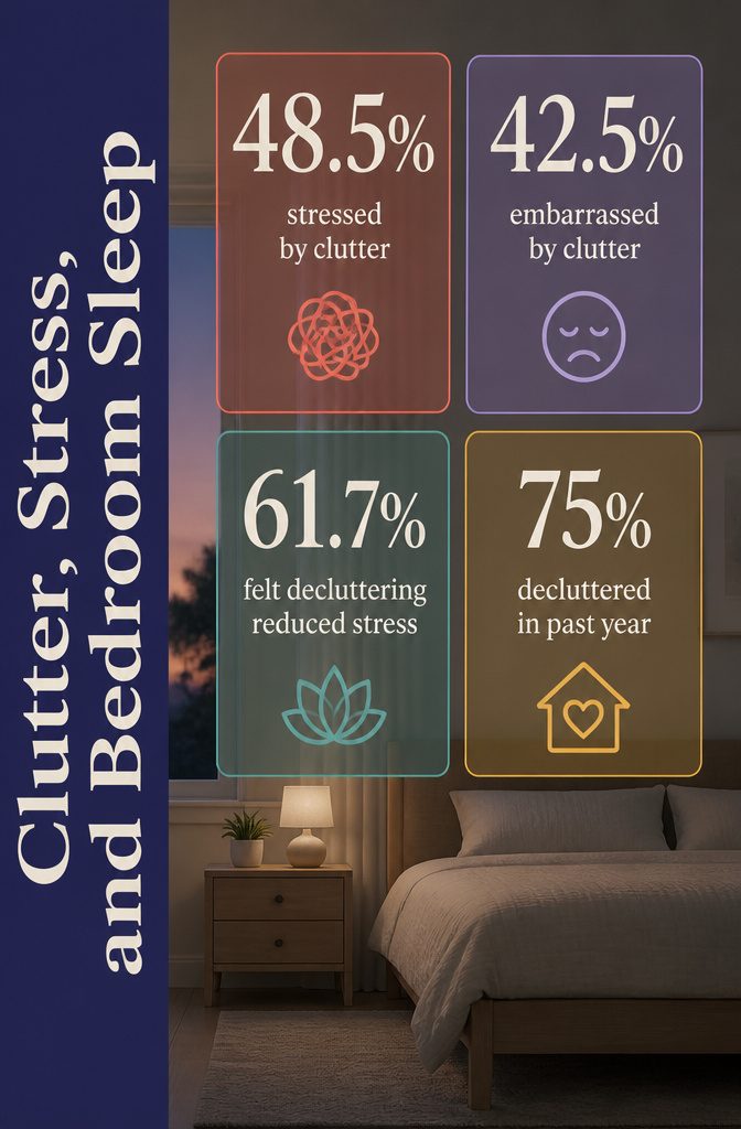 Clutter stress and bedroom sleep information graphic with survey results